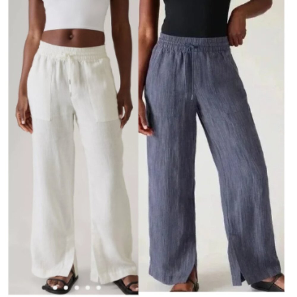 2 Pair Lot Athleta Retreat Linen Mid Rise Wide Leg Pant XS
